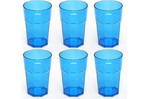 Omada Design Ensemble de 6 verres à boissons de 42,5 cl, en verre ou à long drink, en plastique de 12,5 cm de hauteur, incassables, de forme octogonale empilables et allant au lave-vaisselle,turquoise
