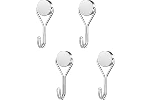 Yatrosynth 4 Pcs Magnetic Hooks, Strong Magnetic Hooks for Fridge, Magnets with Hooks for Bathroom, Kitchen, Office, Indoor Outdoor Hanging - Silver