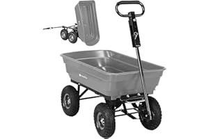 Miweba Chariot à ridelles basculantes Chariot à Benne basculante Chariot à Main - 300 Kg - Fonction basculante - Essieu directionnel - Pneus à air - Chariot de Jardin - Wagon de Jardin (Gris)