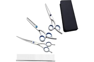 EVERESTA 7 Inch Dog Grooming Scissors Heavy Duty Titanium Pet Grooming Scissors Kit, Professional Thinning Shears, Straight Scissors with Comb for Dogs and Cats (Set of 4)