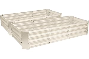 Harbour Housewares Raised Garden Bed - Ivory - 180 x 90cm - Rectangle - Pack of 2 - Bottomless Metal Raised Bed Galvanised Steel Planter Box for Growing Outdoor Plants, Vegetables, Flowers and Herbs