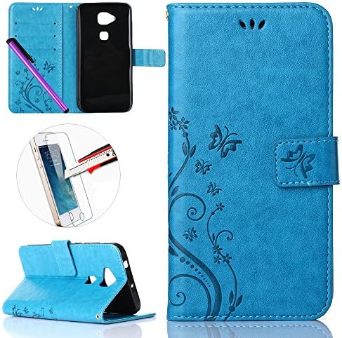 Huawei G8 Leather PU Wallet Case Cover , NEWSTARS Folio Flip Cover Print Printing Cell Phone Lovers Dandelion Embossing Mobile Cover Protect Skin Leather Case For Huawei G8 with Strap Kickstand Card Holder ID / Cash Pocket / Card Slots +1Pcs Screen Protector + 1Pcs Stylus Touch Pen Blue