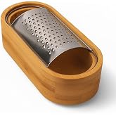 Busstier Ahşap Bambu Hazneli, Yatay Oval Metal Bombeli, &Ccedil;ok Ama&ccedil;lı İnce Rende, 7 x 15,5 cm, Peynir, Sarımsak, Sebze, &Ccedil;ikolata