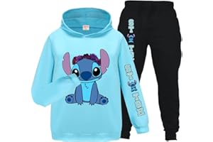 OAIXIUR Kids Unisex Blue Cat Cotton Jumper and Jogger 2Pcs Sets Cartoon Cat Pringting Outfits Ages 3-13 Years