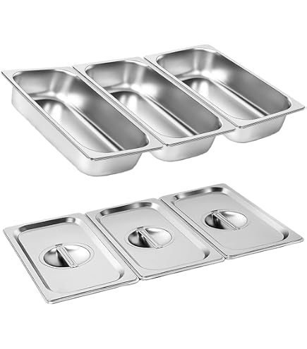 Lot De 3 Bacs De Cuisson Inox 1/3 Avec Couvercles - 32,5x17,5x6,5cm Récipients Gastronorme Rectangulaires