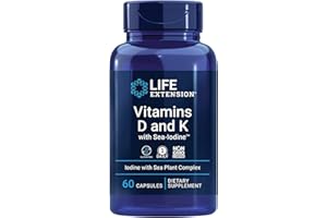 Life Extension, Vitamines D3 et K2, avec Iode de Mer, Dépôt, 1 Capsule tous les 5 Jours, 60 Capsules, Sans Gluten, Sans Soja, Sans OGM