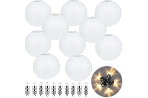 Funmo 10er weiße Papier Laterne Lampions rund Lampenschirm mit Warmweiße Mini LED Lichter Rund Lampenschirm Papierlaterne Hochtzeit Dekoration für Party Garten und Hochzeit(20cm)