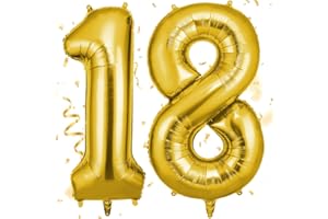 OFFCUP Gold Number 18 Balloons, 40 Inch Large Foil Number 1 & 8 Balloons, Self Inflating 18th Birthday Balloon for 18 Year Old Men Women Anniversary Birthday Party Decorations Supplies