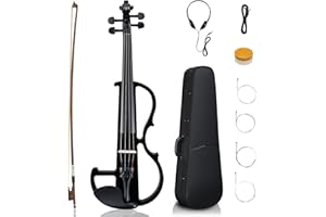 LALAHO Full Size Electric Violin, 4/4 Acoustic Silent Electric Fiddle for Beginner Adults Teens with Ebony Fittings, Case, Bow, Headphone, Rosin and Extra String (Black)