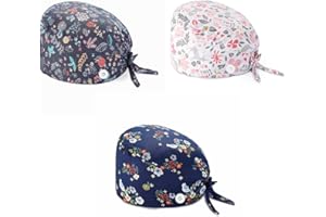 USTNIR Set de 3 Gorros Quirúrgicos con Botones Ajustables para Hombres y Mujeres - Ideal para Chef, Médicos, Dentistas y Enfermeras
