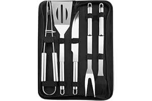 ANCLLO 5 szt. zestaw akcesoriów do grilla do grilla, wielofunkcyjny zestaw narzędzi do grilla ze stali nierdzewnej w etui na piknik na świeżym powietrzu, kemping, wędzenie, grillowanie