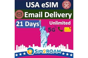 SIM2ROAM USA eSIM, compatible with T-Mobile Network | 21 Days Unlimited 5G Data in USA (incl. Hawaii) | 5GB Data in Canada & Mexico | Unlimited Calls & Texts | USA Native eSIM | Instant Email Delivery