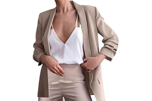 L9WEI Blazer long pour femme - Couleur unie - Manches longues - Revers - Pour le bureau - Ouvert - Pour l'automne