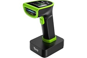 Tera Pro Barcode Scanner 1D 2D QR Wireless: with Digital Setting Screen & Keypad & Power Switch 2600mAh Large Battery Works with Bluetooth 2.4G Wireless Handheld Bar Code Reader HW0015 Green