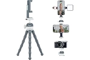 Fotopro Treppiede per iPhone, treppiede flessibile con supporto per smartphone per iPhone, Samsung, per DSLR Sony Nikon Canon, treppiede da viaggio portatile per video vlog live grigio