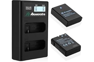 Powerextra 2 x EN-EL14 EN-EL14a Batería y Cargador LCD Dual Compatible con cámaras Nikon D3100 D3200 D3300 D3400 D3500 D5100 D5200 D5300 D5500 D5600 DF Coolpix P7000 P7100 P7700 P7800