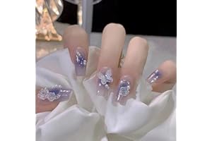 CEBOIC 24 Stück Künstliche Nägel Lang, French Schmetterling Kamelie Kunstnägel Fingernägel zum Aufkleben, Acryl Falsche Nägel, Lila Sarg Press on Nails mit Nagelkleber Aufkleber für Frauen und Mädchen