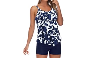 RXRXCOCO Plus Size Tankini Swimsuits for Women with Shorts Tankini Tops Tummy Control Bathing Suit