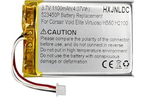 HXJNLDC 3.7V 523450P 1100mah Batería de Repuesto para Corsair Void Elite RGB,Corsair Virtuoso RGB Corsair Void，Corsair Void Pro，Corsair Void Pro RGB，Corsair Void Pro RGB SE,H2100 Auriculares inalámbricos
