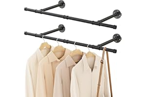 YheenLf Perchero de Pared Industrial, 90 cm Barra para Colgar Ropa, Vestidor Abierto, Riel Colgante Desmontable de Tuberías Industriales, Para Balcones, Dormitorios, Negro, 2-Pack