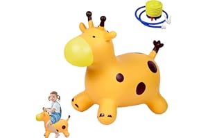 FUNVALLEY SURPERFECT Hopper Animal For Kids,Inflatable Giraffe Hopper Bouncy Ride On Jumping Toys For Boys Girls Toddler Birthday Gift (Yellow)