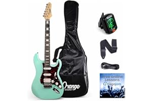 RIDE GB California County Electric Guitar Full Size 39" solid body with 2 single coil and 1 double humbucker. 5 way selector. Red Pearloid pick guard. Pearloid block fret marker. (SURF GREEN)