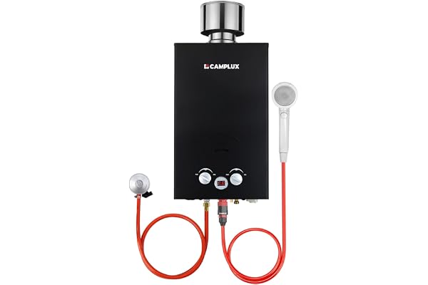 CAMPLUX BW264BC 10L Chauffe-eau à Gaz avec Couvercle de Pluie, Butane (28-30 mbar)/ Propane (37 mbar), pour le Camping/ RV/ Lavage du Cheval