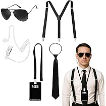 Mannen In Black kostuum accessoireset, agent carnaval kostuum accessoires, geheime dienst spion kostuum bodyguard, met groene alien opblaasbaar, zonnebril, stropdas kaarthouder hoofdtelefoon, buis