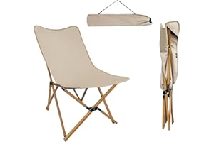 Crystals Folding Butterfly Chair – Beige Canvas, Foldable Beach & Garden Deck Chair with Removable Cover (Khaki, Metal)