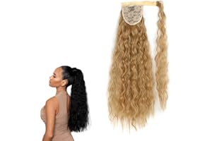 prinfantasy Long Wavy Wrap Around Ponytail Extension Synthetic Magic Paste Ponytail Corn Wave Ponytail Extensions Curly GBMW069