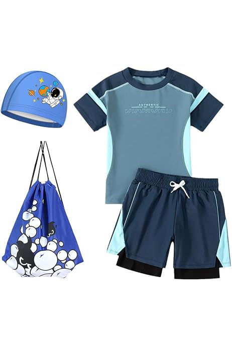 Kinder Badeanzug 2-teilig Mit UV-Schutz – Shark Design, UPF 50, Rash Vest & Schwimm-Shorts Für Jungen