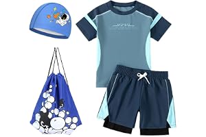 Loveybeauty Boys Rash Guard Swimsuit UPF 50+ Swim Bathing Suit 4 Piece Sun Protection Swimwear Set for 4-13years old boy