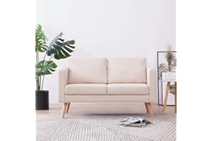 KOIECETA Sofá de 2 plazas con cojín de respaldo, cojín de dos plazas, sofá tapizado, sofá de tela, muebles de salón, tela de madera, color crema