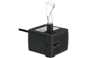 Weehey Hylotele 150L/H 2W Mini Wasserpumpe, AC220-240V Tauchpumpe Brunnenpumpe für Aquarium Brunnen Teich Gardens und hydroponische Systeme mit Einer Düse 4,9 ft (1,5 m)