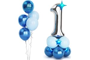 BALLOON DANCE Palloncini Compleanno 1 Anni Argento,40''(101cm) Foil Palloncini Numero 1 Argento,Palloncini Blu e Argento,Gigante Numeri 1 Argento per Ragazzi Uomini Compleanno Decorazione Feste