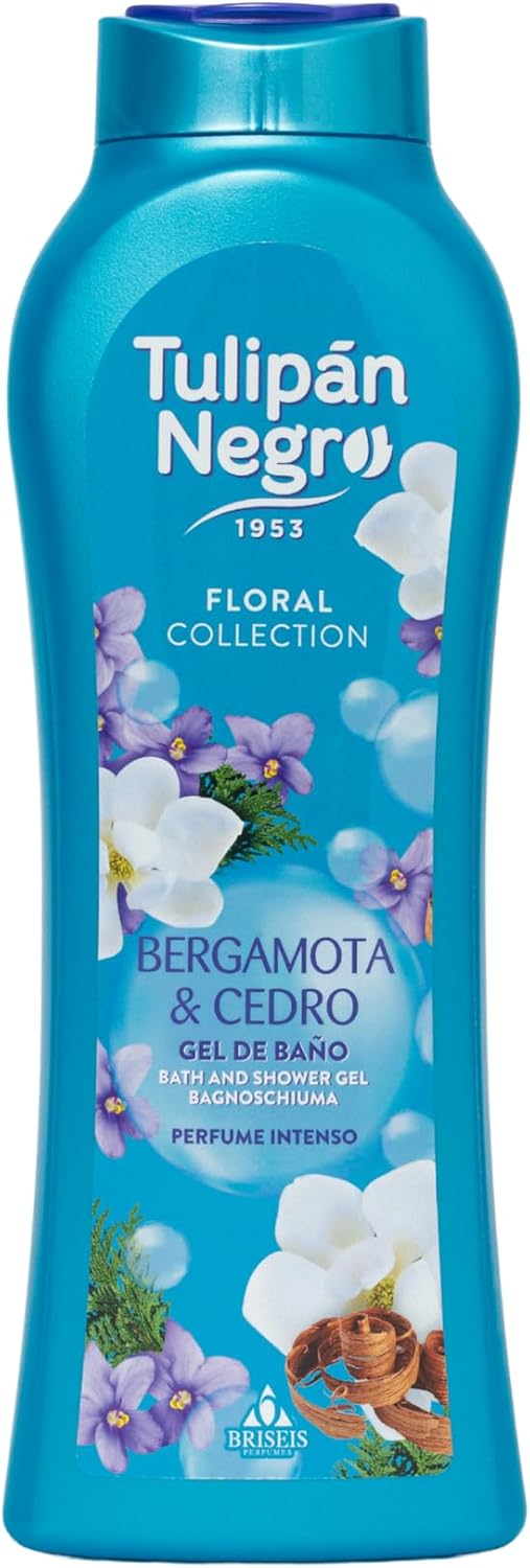 Tulipán Negro - Gel de Baño Bergamota & Cedro, Gel de Ducha Hidratante con Fragancia Floral Fresca y Duradera, 650 ml