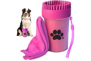 TDL Market Pulitore Zampe per Cani con salvietta in Regalo | Pulisci, Spazzola e Lava Zampe Portatile in Silicone | Taglia M (Rosa)