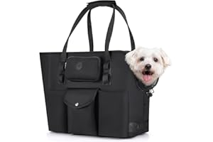 Eyein Dog Purse Carrier - Portable Dog Carrier Tote Bag with Multi-functional Pockets & Safety Leash, Breathable Dog Carrier for Small to Medium Dogs Cats Puppies (Black)