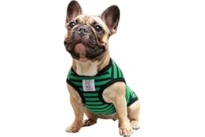 iChoue T-shirt a righe con bulldog francese, 100% cotone traspirante, per cani di taglia media, canottiere Frenchie Pug English Boston Terrier Pitbull, strisce verdi e nere, taglia L