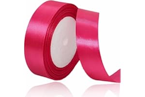 Ruban Satin Rose Vif 25mm, 22m - ASALZBOAY - Soie - Mariage, Anniversaires, Fêtes saisonnières - Rose Vif - Ruban de Décoration Classique pour Cadeaux, Couture et Artisanat