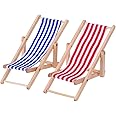 2 Stück Mini Liegestuhl Deko - 11x6cm Holz Strandstuhl Miniatur