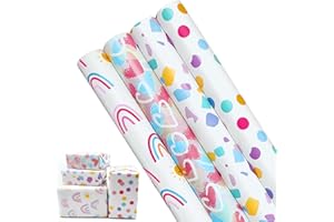 OTMVICOR 4 rollos de papel de regalo de 43 cm x 3 m, adecuado para cumpleaños, fiestas, bodas, baby shower, decoraciones de regalo de festivales