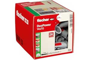 fischer DuoPower 14 x 70, powerful universal plug with intelligent 2-component technology for fastenings in concrete, bricks, gypsum plasterboard, chipboard, etc., 20 plugs without screws
