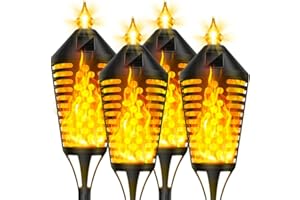 AGOTD Luci Solari Esterno Giardino Fiamma, Lampade Solari da Giardino Torcia Luce con Effetto Fiamma, Luci impermeabile IP65 Decorazione per Giardino, Patio, Prato, Corridoio, 4 pezzi