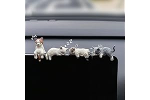 Ethlomoer 4pcs Cute Car Decoration Rearview Mirror Ornaments, Mini Cat Figurines for Decor, Dashboard, and Passenger Princess Car Accessories, Dashboard Accessories, Girl Accessories