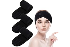 CIOMILIARO 3 Pièces Bandeau Maquillage,Bandeau Cheveux,Bandeau Cheveux pour Soin Visage,Bandeaux de Bain Esthetique,Spa Headband,Pour Spa,Yoga,Maquiller Soins du Visage(Noir)