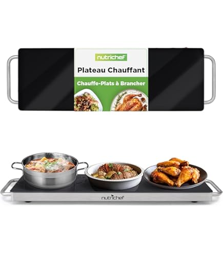 NutriChef Elektrische Kookplaat – Rvs Warmhoudplaat voor Buffetten, Feesten en Thuisgebruik – Houdt Voedsel Warm met Zwart Glasoppervlak – Ideaal voor Restaurants en Diner- 56 x 15 cm