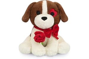 MUFEIRUO Dog Teddy with Rose,Valentines Gift for Her Kids Girlfriend,Valentine's Day Plush Doll Toys,Cute Dog Plushie Stuffed Animals,Home Decorations Party Favor,Gift for Boys and Girls (White Dog)