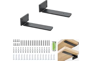 BATONCA Regalhalterungen 6 Inch (0.2 inch) Dicke, 2 Pack Schwebende, Versteckte Regalträger, Rustikale Industrie Wandwinkel Mit Modernem Eisen Finish - Schwarz