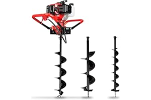 EBERTH Erdlochbohrer Erdbohrer Gartenbohrer Benzin 3PS, Inkl. 3 Bohrer mit 100, 150, 200mm Durchmesser, Großer Griff, 52ccm, 2-Takt Motor, 1,2L Tank, Fliehkraftkupplung, stufenlose Drehzahlsteuerung